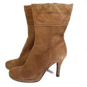 Bandolino Suede Scalloped Heel Boots Brown Size 8 (B27)